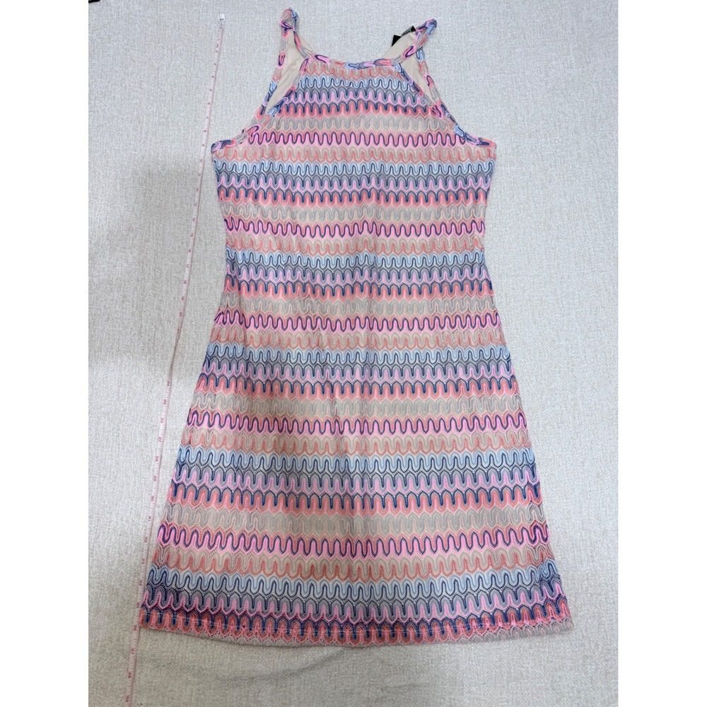 Boston Proper Pink Blue Zigzag Crochet Lace Halter Shift Dress Size‎ Medium